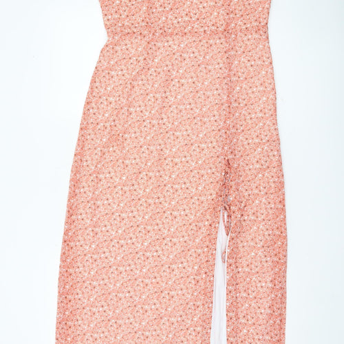 NA-KD Women’s Pink Floral Maxi Dress Size 12 Scoop Neck Lined
