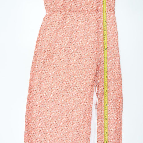 NA-KD Women’s Pink Floral Maxi Dress Size 12 Scoop Neck Lined