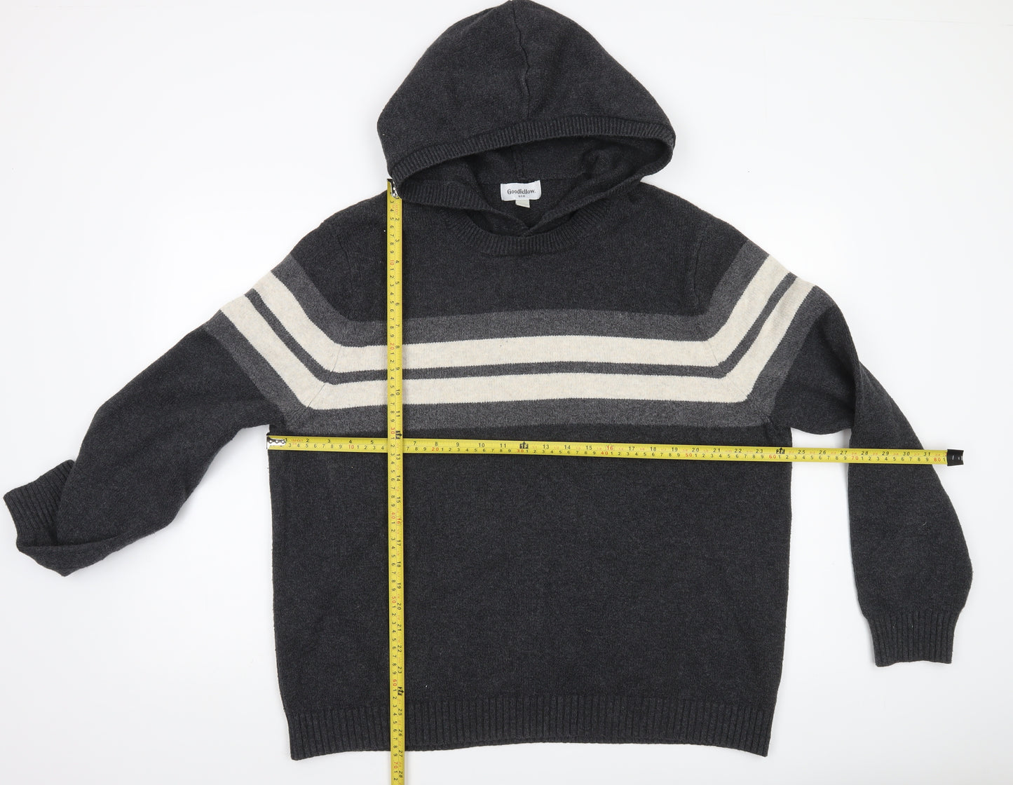 Goodfellow & Co Men’s Grey XL Hooded Pullover Striped Jumper