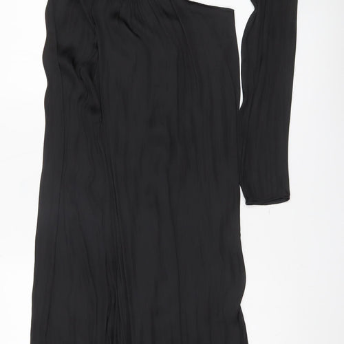 Zara Women Black One Shoulder Cut Out Midi Bodycon Dress Size 14