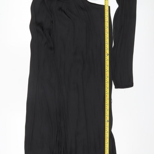 Zara Women Black One Shoulder Cut Out Midi Bodycon Dress Size 14