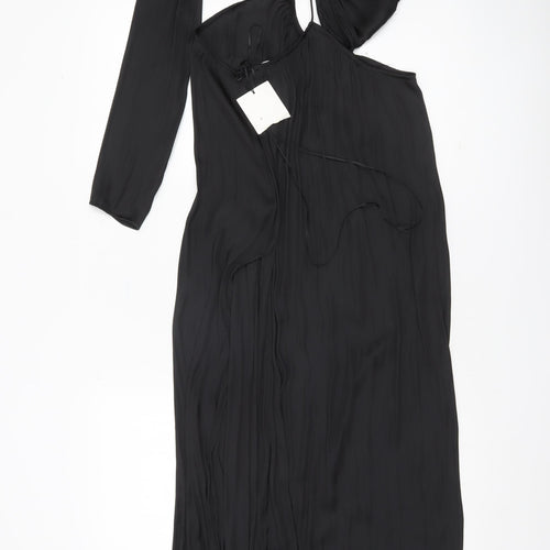 Zara Women Black One Shoulder Cut Out Midi Bodycon Dress Size 14