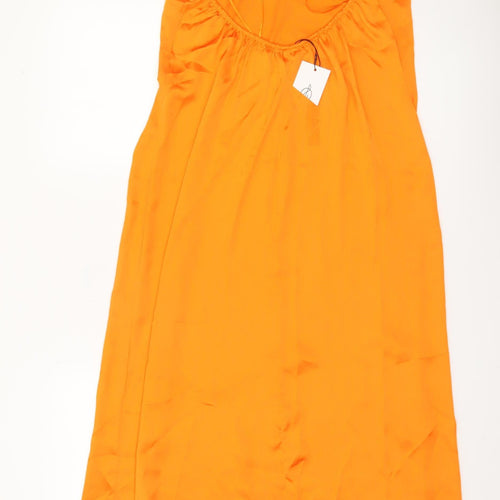 Stradivarius Women’s Orange Size 12 Slip Midi Dress Summer Party