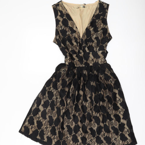Yumi Women’s Black Beige Lace A-Line Cocktail Dress Size 10