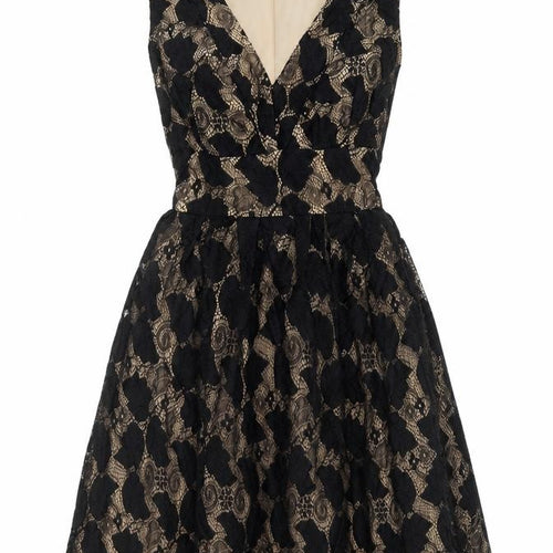 Yumi Women’s Black Beige Lace A-Line Cocktail Dress Size 10