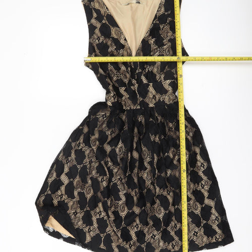 Yumi Women’s Black Beige Lace A-Line Cocktail Dress Size 10