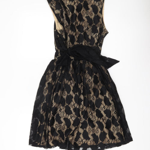 Yumi Women’s Black Beige Lace A-Line Cocktail Dress Size 10