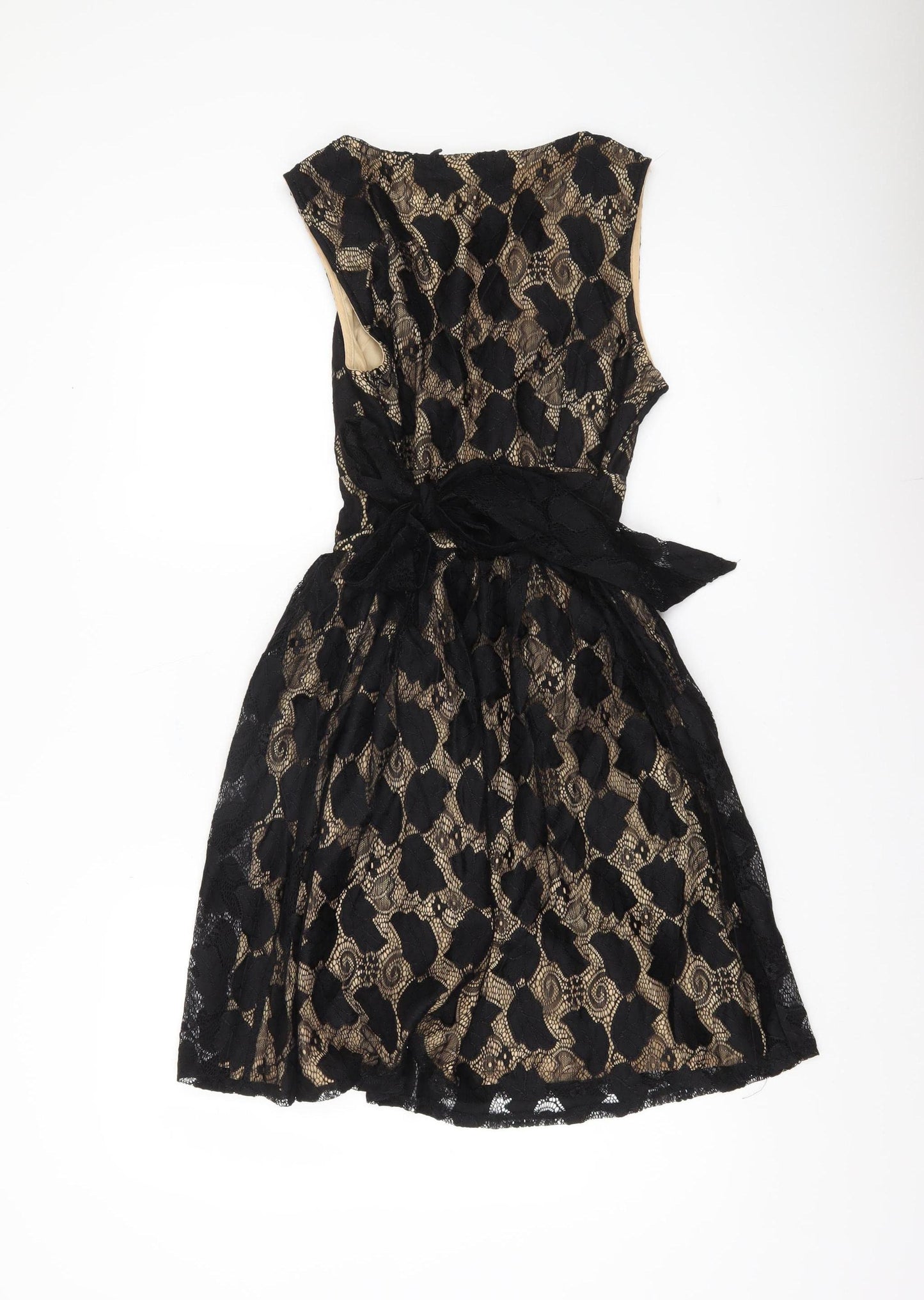 Yumi Women’s Black Beige Lace A-Line Cocktail Dress Size 10