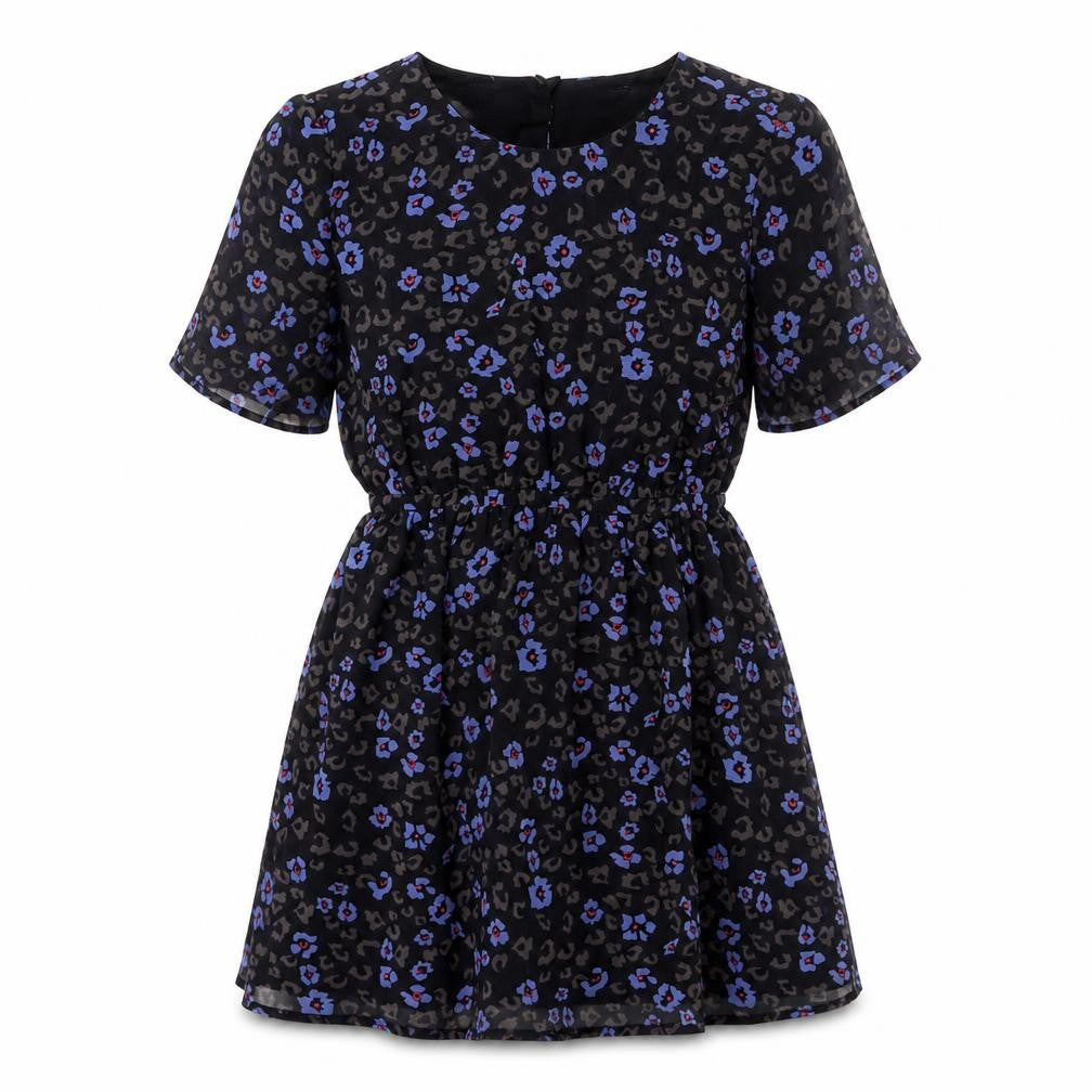 Pins and Needles Women’s Black Skater Dress M Short Sleeve Animal Print