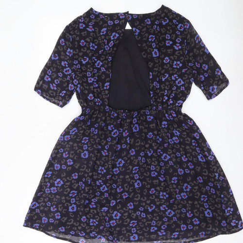 Pins and Needles Women’s Black Skater Dress M Short Sleeve Animal Print