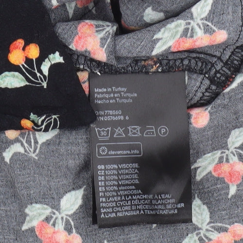 H&M Women’s Black Floral Wrap Blouse Size 10 3/4 Sleeve Viscose