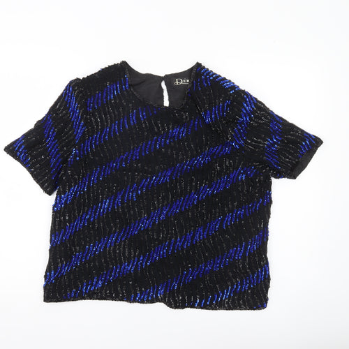 Debenhams Début Women Black Blue Sequin Tunic Blouse Size 16