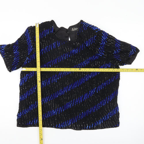 Debenhams Début Women Black Blue Sequin Tunic Blouse Size 16