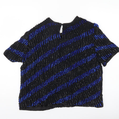 Debenhams Début Women Black Blue Sequin Tunic Blouse Size 16