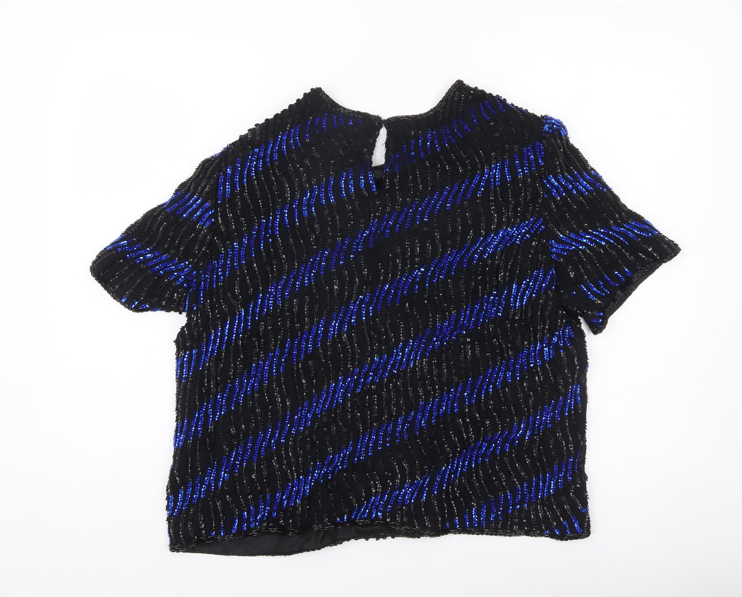 Debenhams Début Women Black Blue Sequin Tunic Blouse Size 16