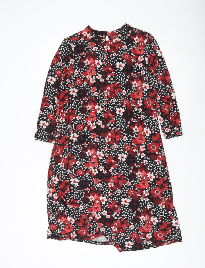 Marks and Spencer Women’s Black Floral Shift Dress UK 12 Long Sleeve