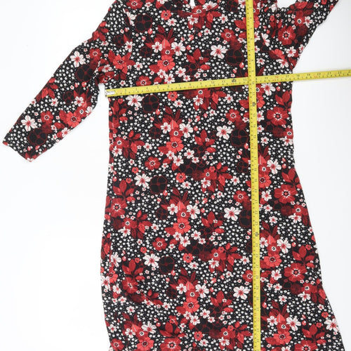 Marks and Spencer Women’s Black Floral Shift Dress UK 12 Long Sleeve