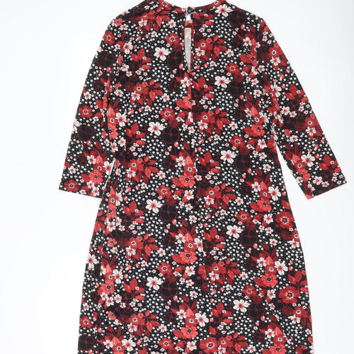 Marks and Spencer Women’s Black Floral Shift Dress UK 12 Long Sleeve