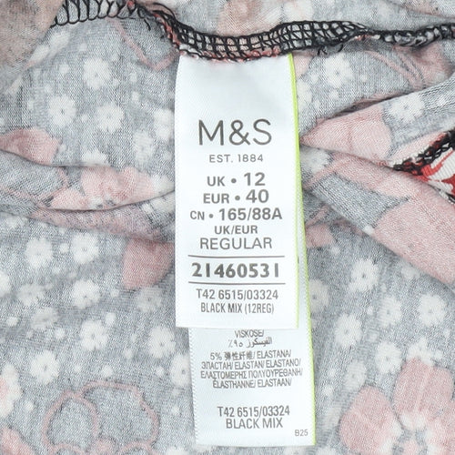 Marks and Spencer Women’s Black Floral Shift Dress UK 12 Long Sleeve