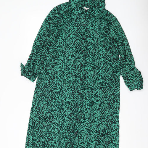 Dancing Leopard Women Green Animal Print Shirt Dress Size 12