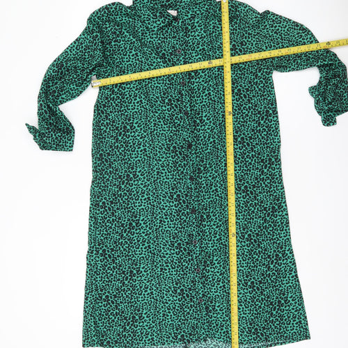 Dancing Leopard Women Green Animal Print Shirt Dress Size 12