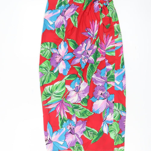 Kauaiana Womens Red Floral Wrap Midi Skirt M Hawaiian Cotton Summer