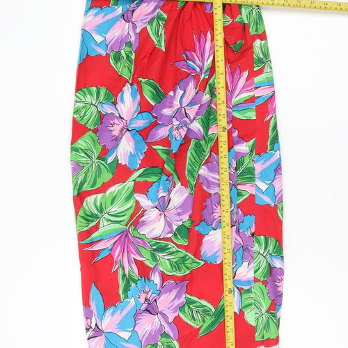 Kauaiana Womens Red Floral Wrap Midi Skirt M Hawaiian Cotton Summer