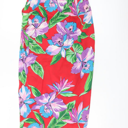 Kauaiana Womens Red Floral Wrap Midi Skirt M Hawaiian Cotton Summer