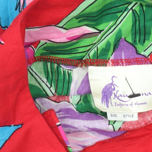Kauaiana Womens Red Floral Wrap Midi Skirt M Hawaiian Cotton Summer