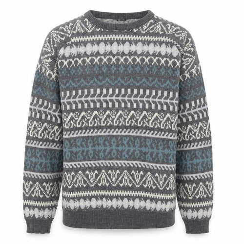 C&A Men’s Grey Fair Isle Acrylic Knit Jumper Size L Crew Neck