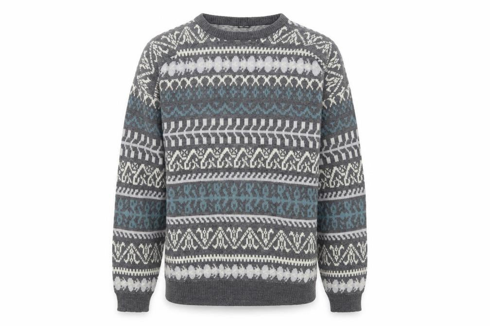C&A Men’s Grey Fair Isle Acrylic Knit Jumper Size L Crew Neck