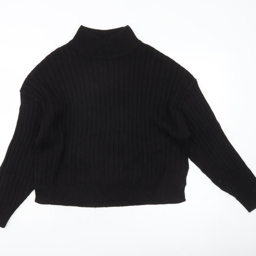 Topshop Women’s Black Mock Neck Rib Knit Jumper Size M
