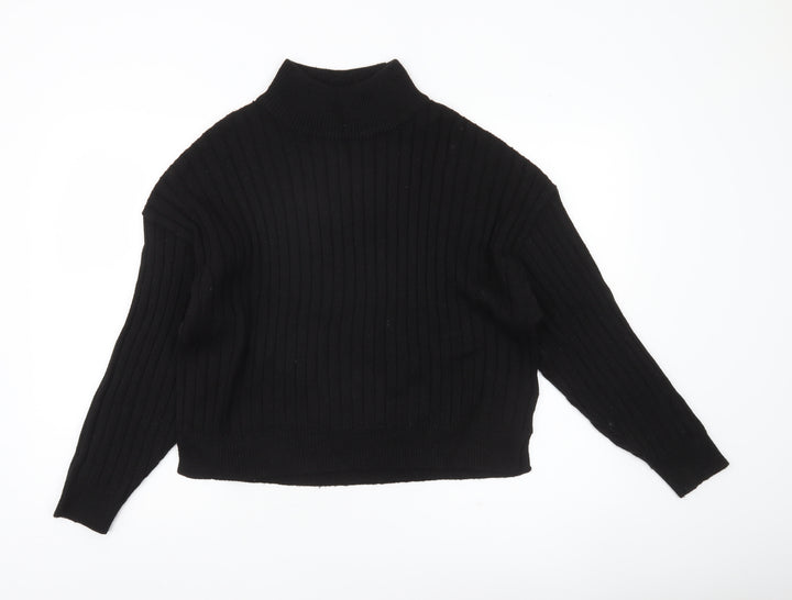 Topshop Women’s Black Mock Neck Rib Knit Jumper Size M
