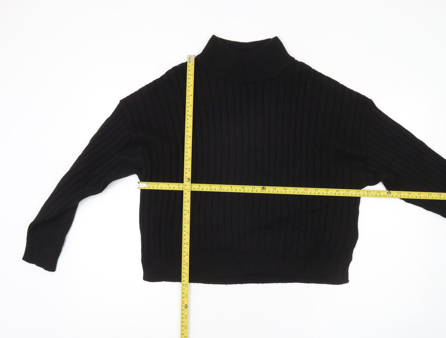 Topshop Women’s Black Mock Neck Rib Knit Jumper Size M