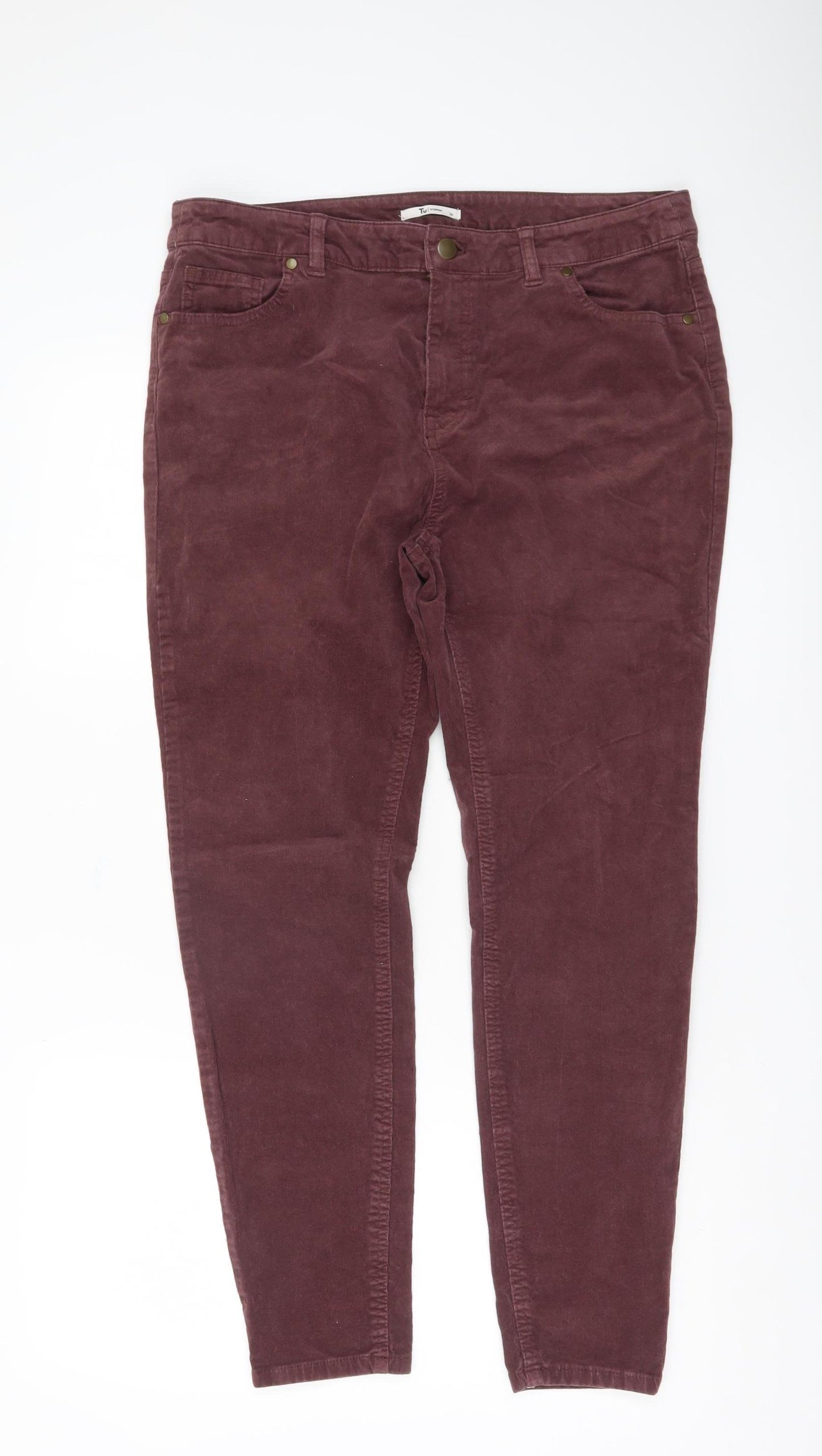 Tu Womens Purple Corduroy Slim Trousers Size 14