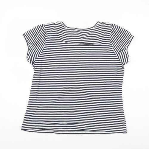 Pomodoro Womens Blue Striped Floral Cotton T-Shirt Size 12