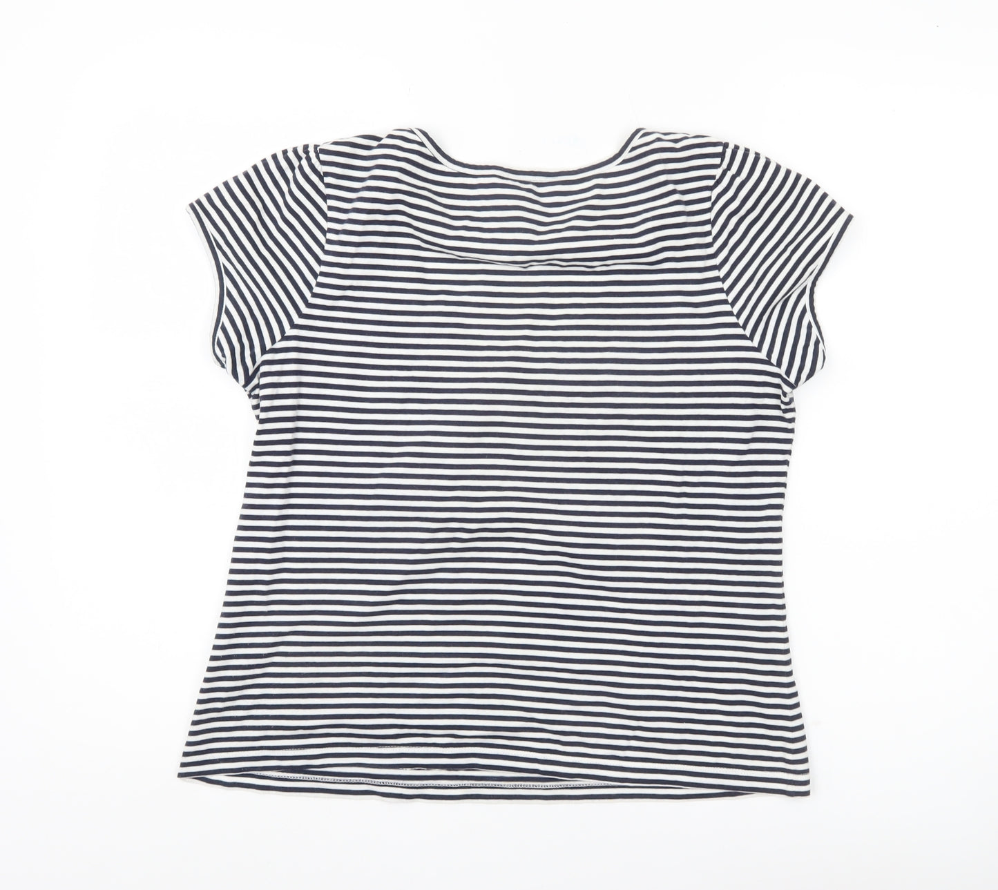 Pomodoro Womens Blue Striped Floral Cotton T-Shirt Size 12
