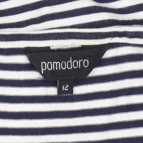Pomodoro Womens Blue Striped Floral Cotton T-Shirt Size 12