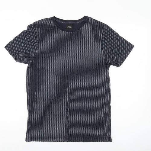 Burton Menswear Men’s Blue Geometric Crew Neck T-Shirt Size S