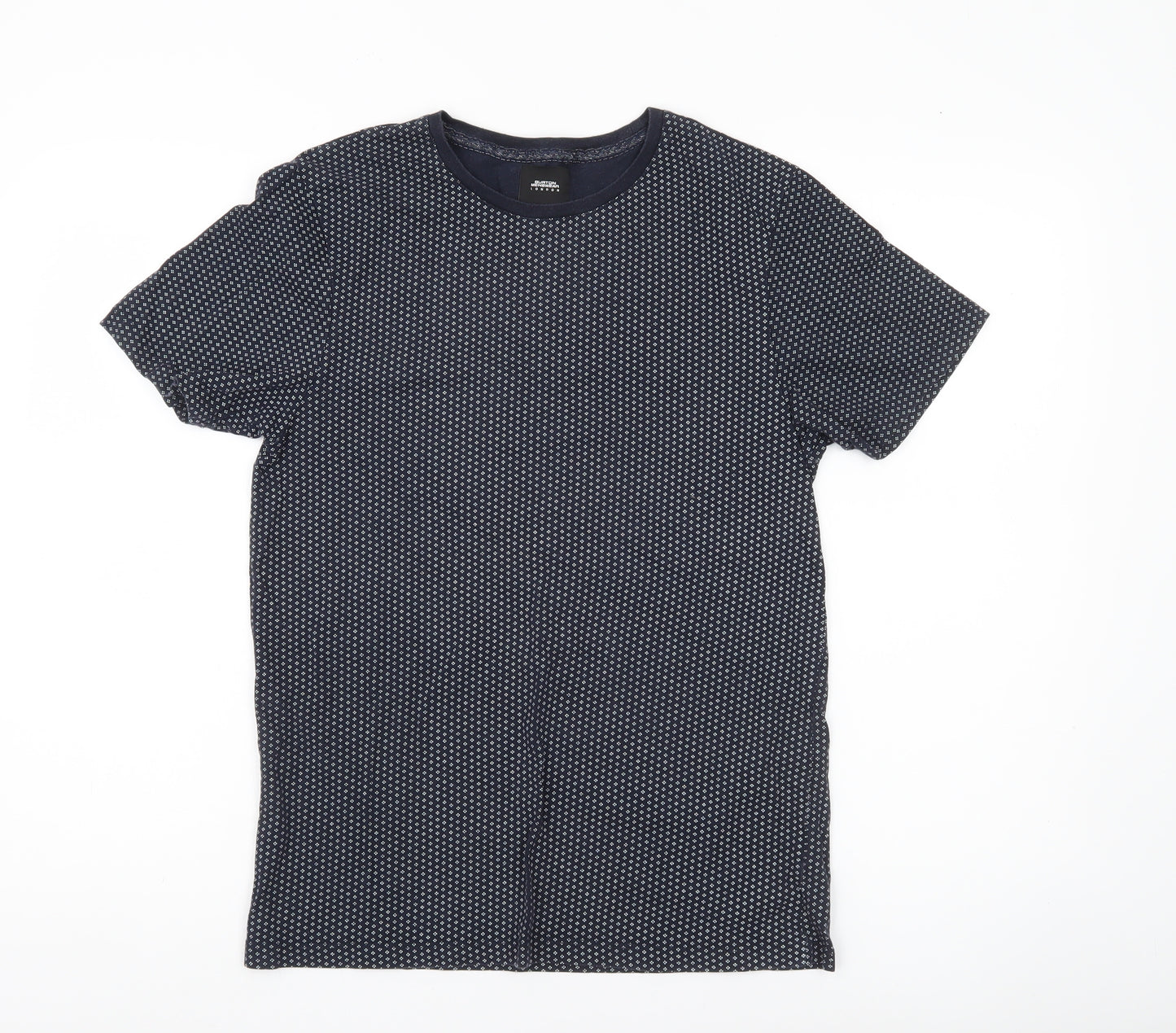 Burton Menswear Men’s Blue Geometric Crew Neck T-Shirt Size S
