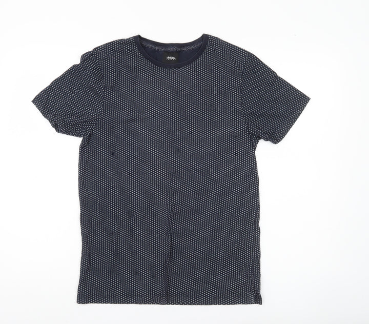Burton Menswear Men’s Blue Geometric Crew Neck T-Shirt Size S