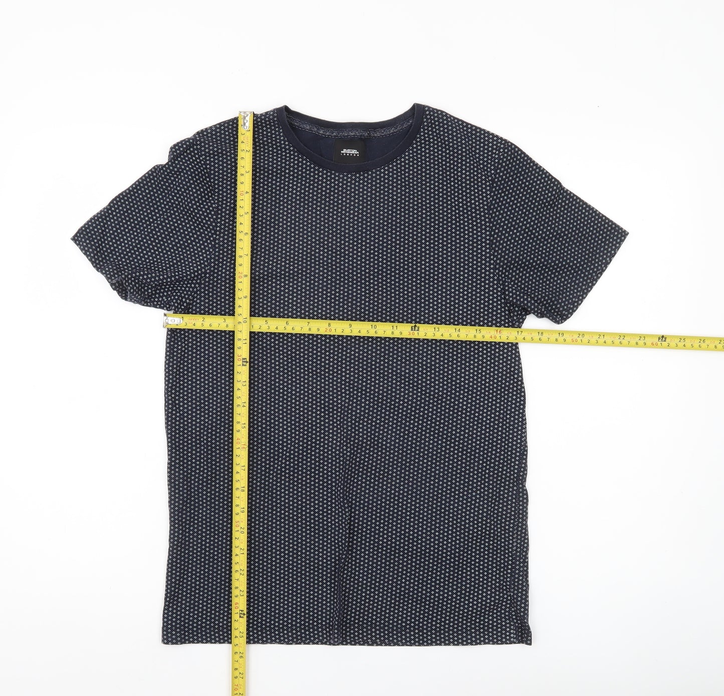 Burton Menswear Men’s Blue Geometric Crew Neck T-Shirt Size S