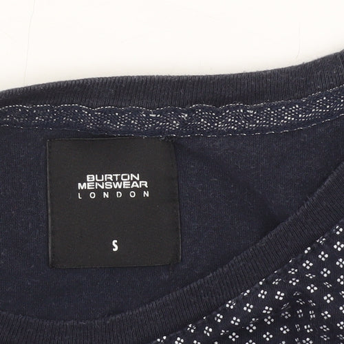 Burton Menswear Men’s Blue Geometric Crew Neck T-Shirt Size S