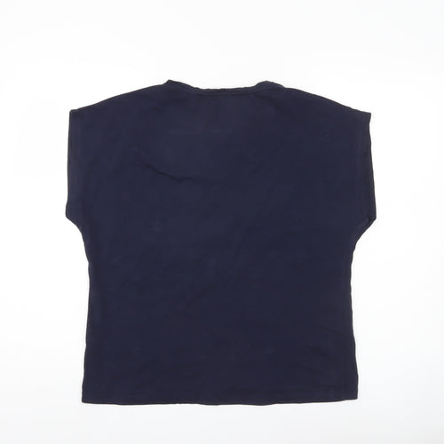 M&Co Womens Navy Blue Cotton Crew Neck T-Shirt Size 16 Embroidered Lips