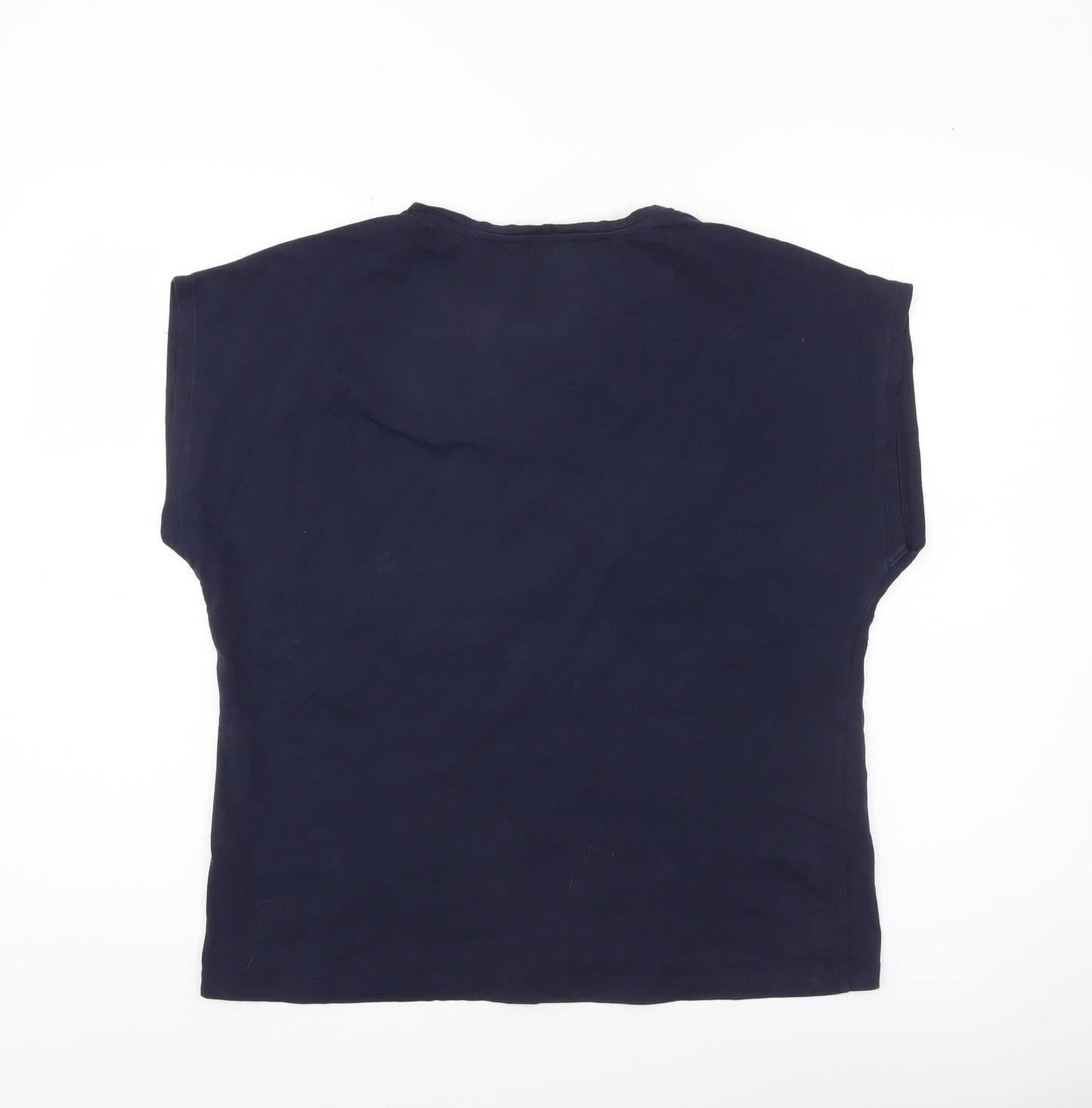 M&Co Womens Navy Blue Cotton Crew Neck T-Shirt Size 16 Embroidered Lips
