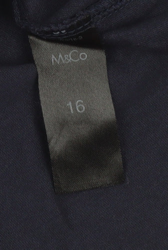 M&Co Womens Navy Blue Cotton Crew Neck T-Shirt Size 16 Embroidered Lips