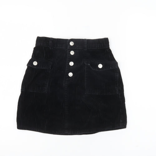 Primark Women’s Black Corduroy Mini Skirt Size 4 with Buttons