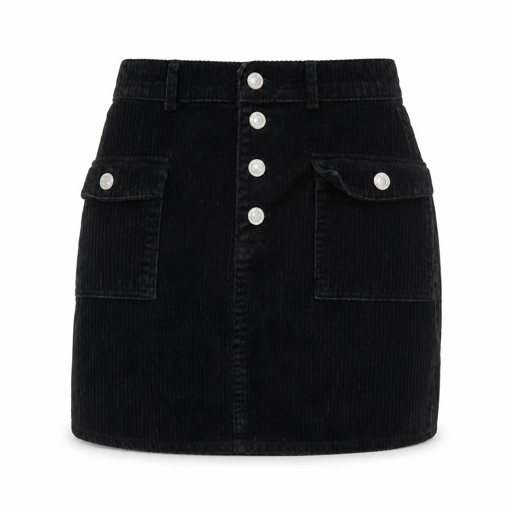 Primark Women’s Black Corduroy Mini Skirt Size 4 with Buttons