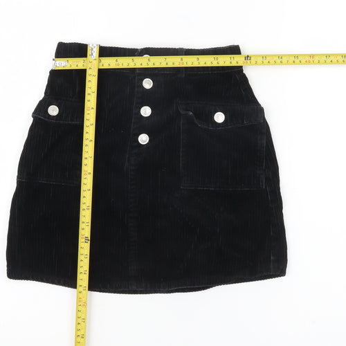 Primark Women’s Black Corduroy Mini Skirt Size 4 with Buttons