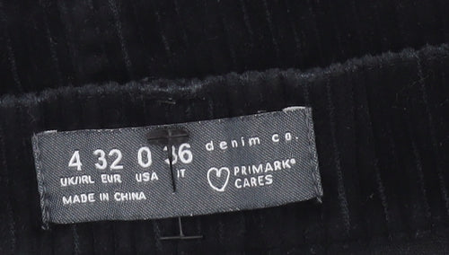Primark Women’s Black Corduroy Mini Skirt Size 4 with Buttons